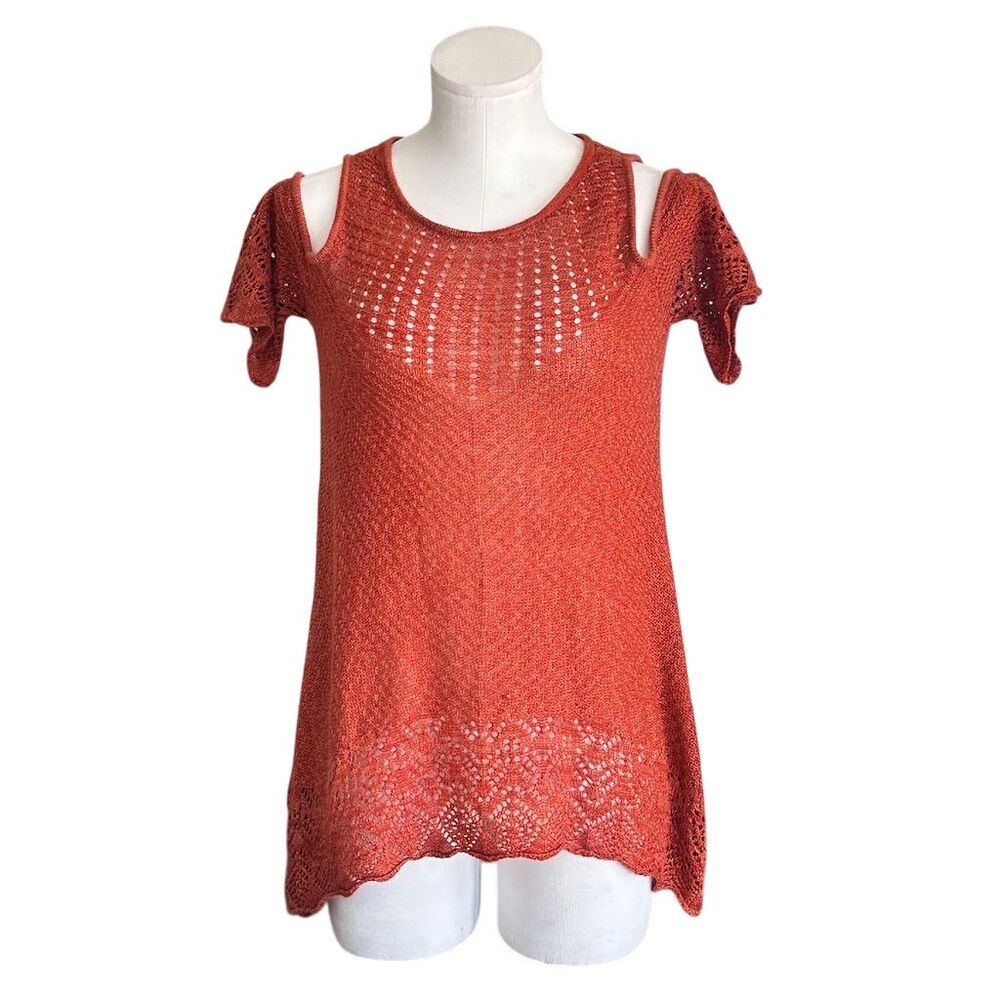 Lauren Conrad Women's Cold Shoulder Crochet Sweater Orange Size S